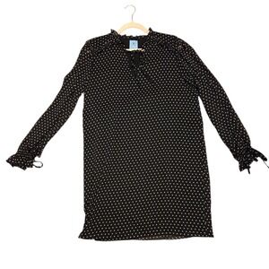 CeCe Women Black White Polka Dot Chiffon‎ Shift Dress Long Sleeve Ruffle Neck L